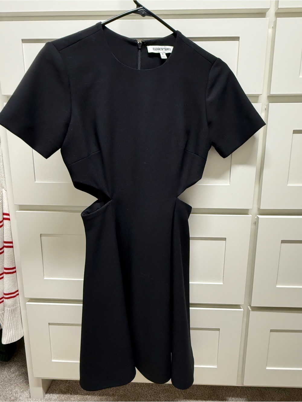 Elizabeth and James Black Short Sleeve Cutout Midi Dress